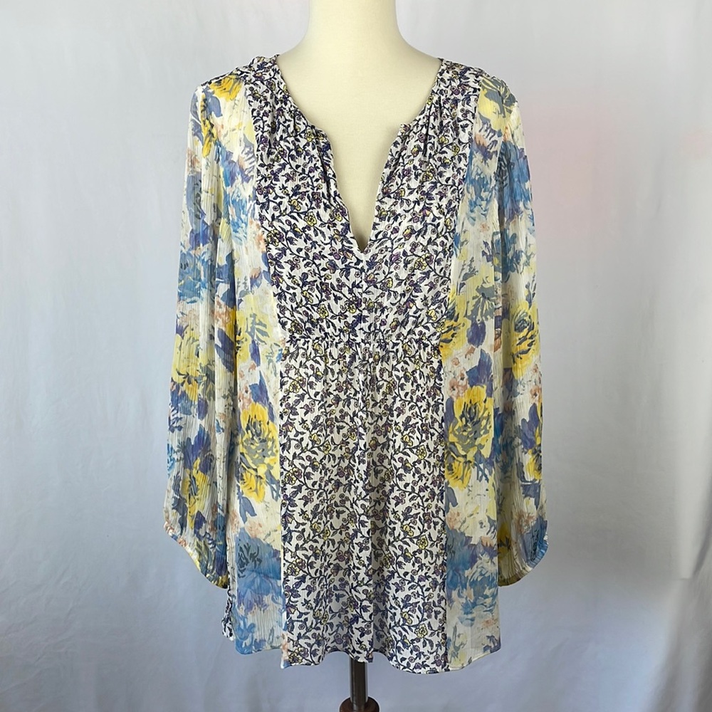 Joie Gorgeous 100% Silk Floral Crepe V-Neck Boho Blouse - Size Large